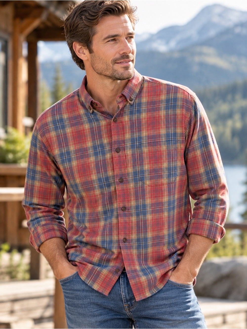 Pendleton Somerset Men’s Plaid Button Down Shirt Red Blue Heritage Outdoors